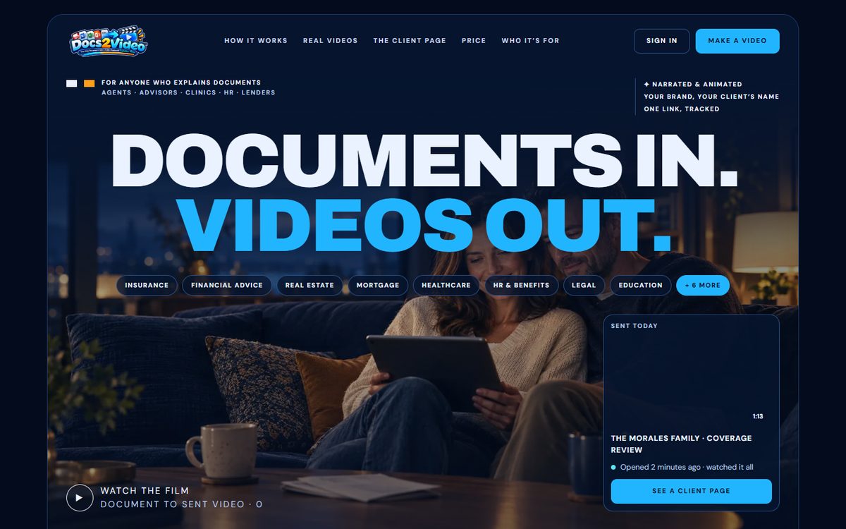 The Docs2Video homepage