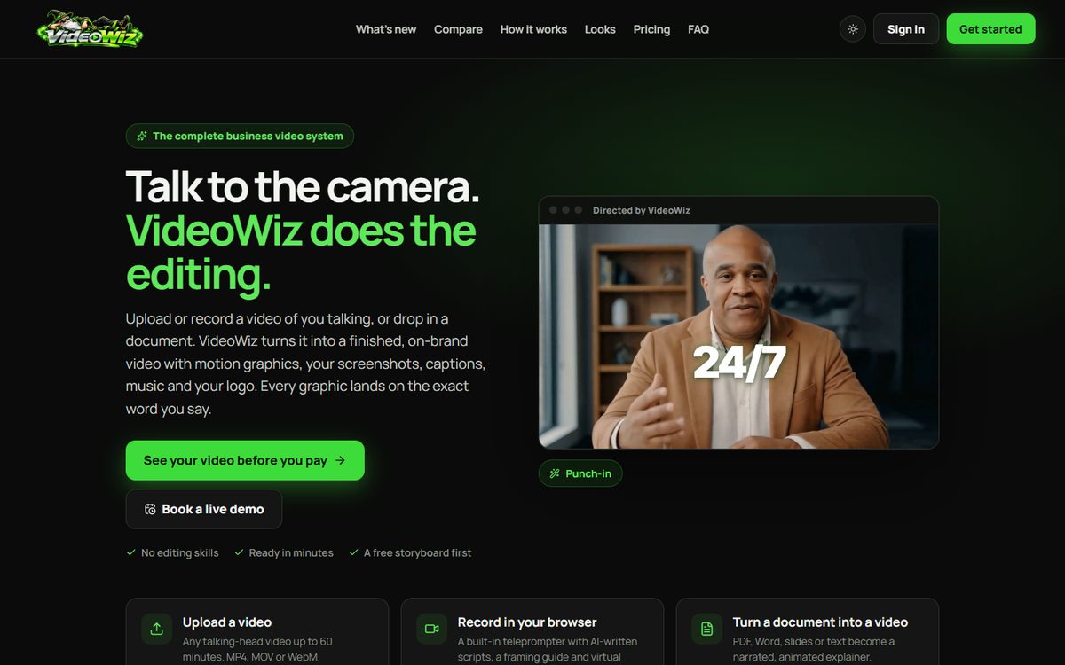 The VideoWiz homepage